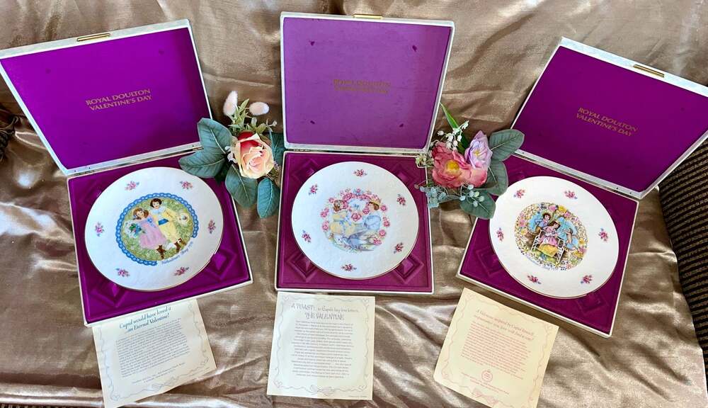 Set of 3 Vintage Royal Doulton Valentine's Day Collector Plates (1976, 1977, 197